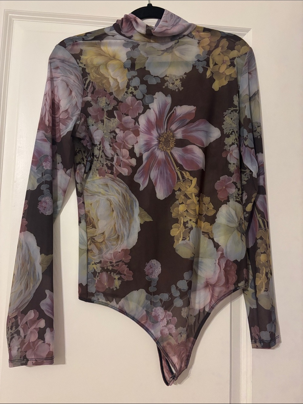 Express Floral Mesh Long-Sleeve Bodysuit - Brown Floral